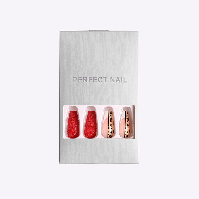 Red Jump Color Leopard Print Ballet False Nails Red Jump Color Leopard Print Ballet False Nails
